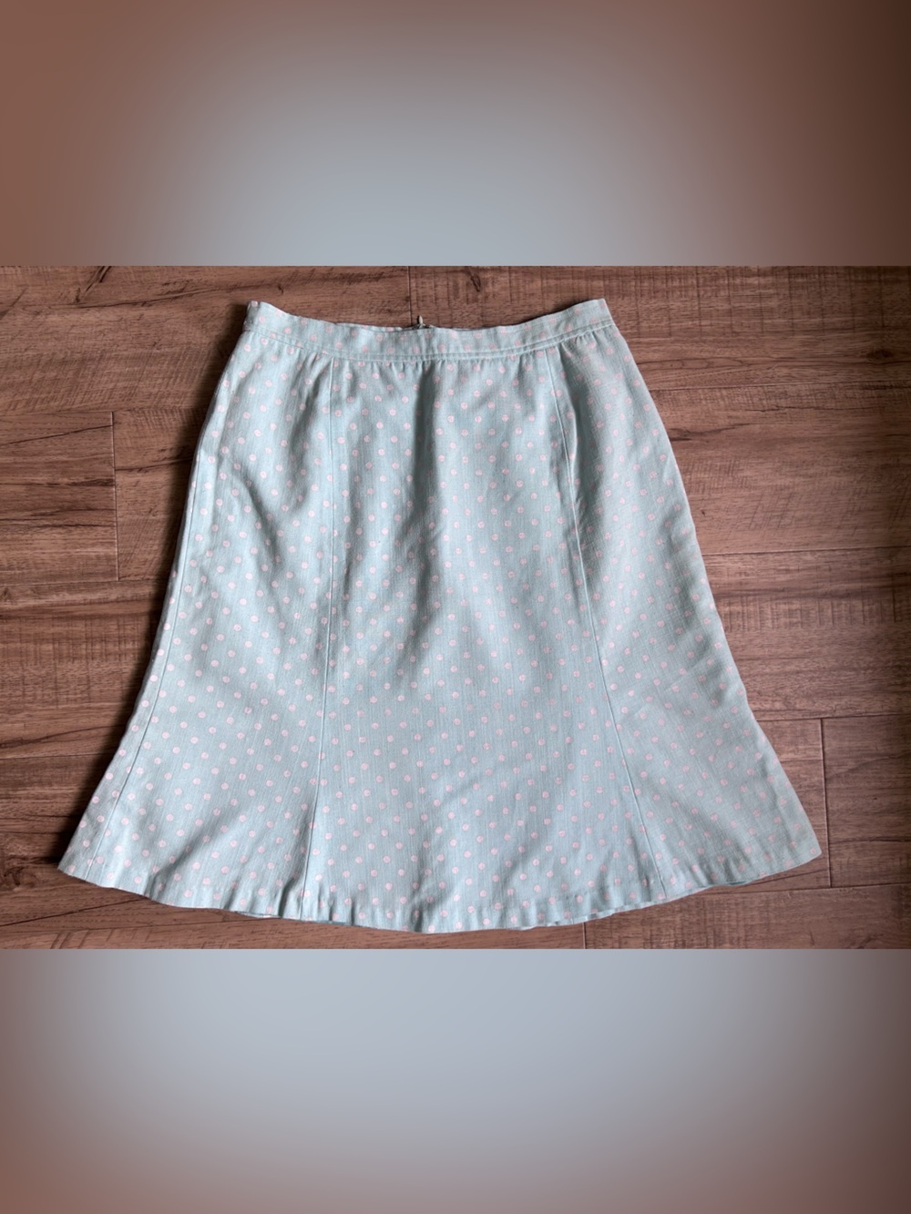 Vintage Vanity Fair Light aqua Blue Polka Dot A-Line midi length Skirt summer